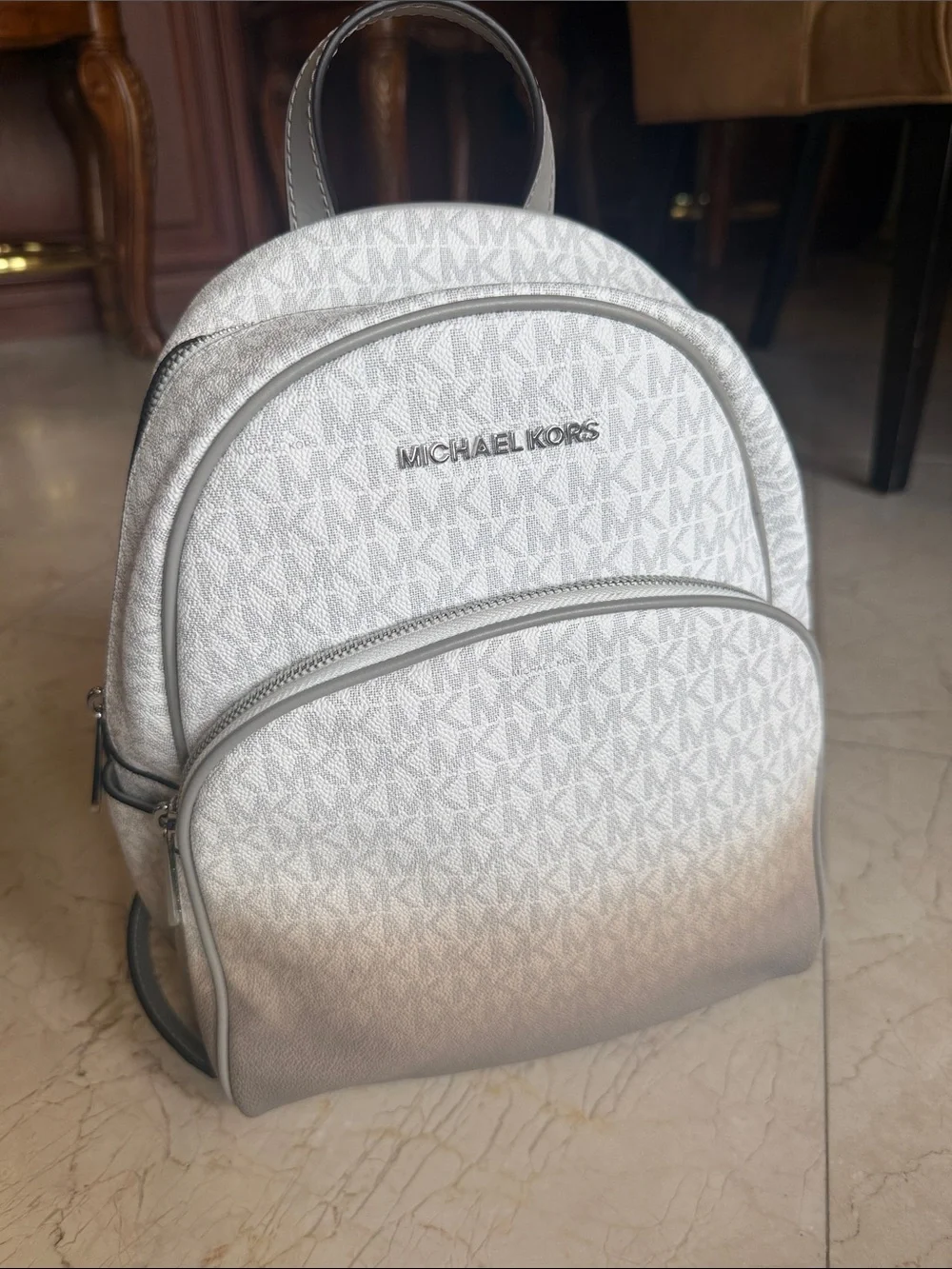 MICHAEL KORS White Logo Mini Backpack with Silver Hardware LIKE NEW